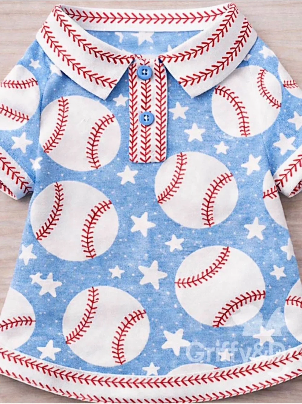 Baseball Print Polo Dress for Dogs - Blue